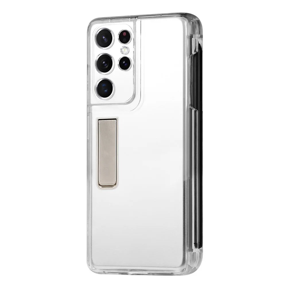 Kickstand Flexible Soft TPU Transparent Protective Case with Pen Holder Slot for Samsung Galaxy S21 Ultra 5G - 5