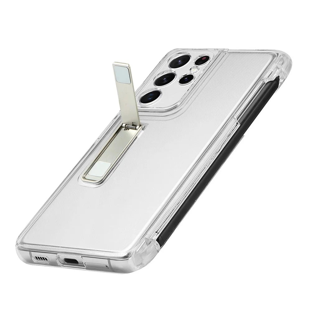Kickstand Flexible Soft TPU Transparent Protective Case with Pen Holder Slot for Samsung Galaxy S21 Ultra 5G - 6
