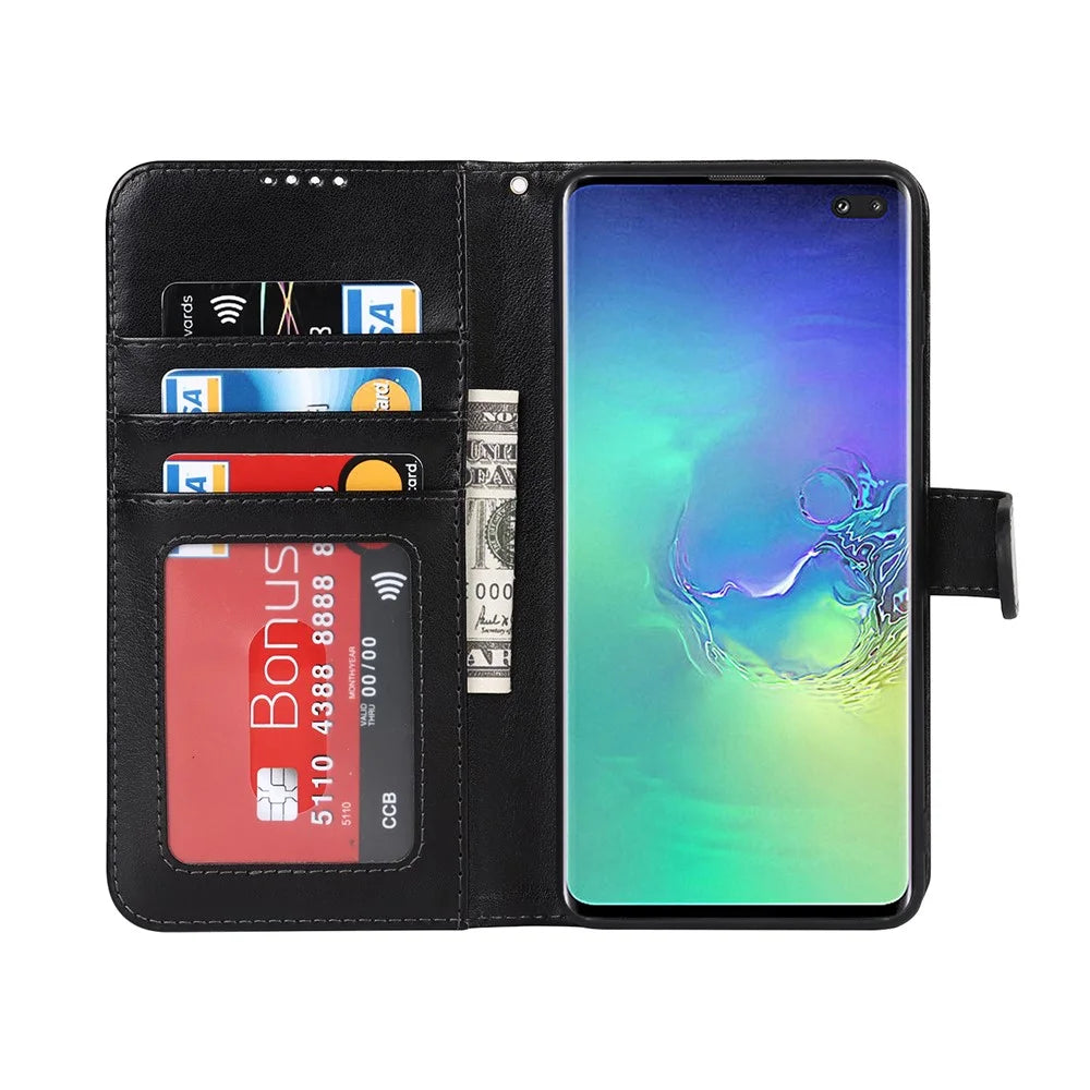 R61 Texture Felled Seam Phone Case Wrist Strap Anti-drop PU Leather Wallet Cover with Stand for Samsung Galaxy S10 - Black - 4