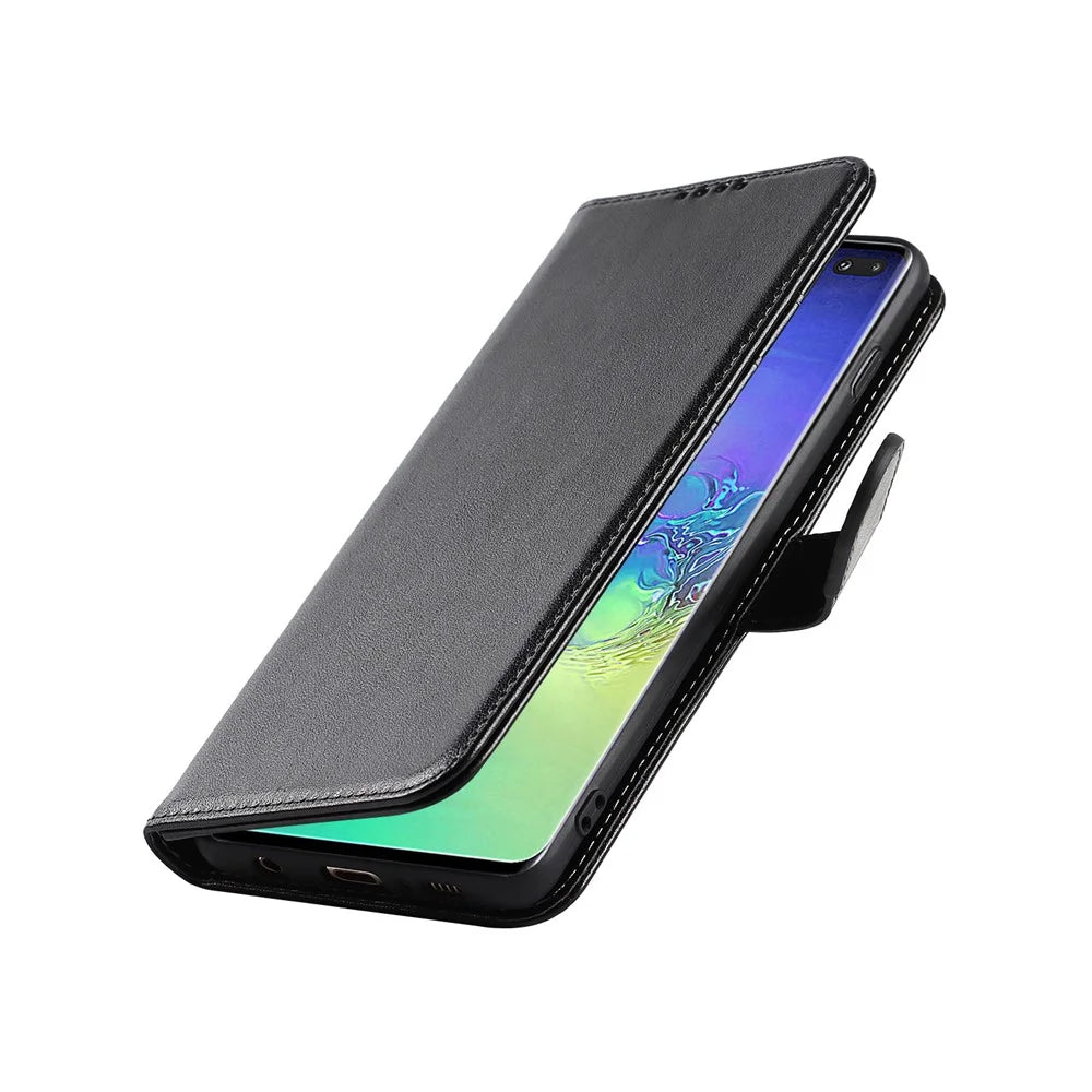 R61 Texture Felled Seam Phone Case Wrist Strap Anti-drop PU Leather Wallet Cover with Stand for Samsung Galaxy S10 - Black - 7