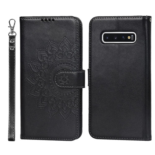 R61 Texture Felled Seam Phone Case Pattern Imprinted Stylish PU Leather Wallet Cover with Stand for Samsung Galaxy S10 - Black - 1