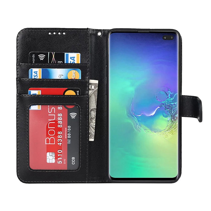 R61 Texture Felled Seam Phone Case Pattern Imprinted Stylish PU Leather Wallet Cover with Stand for Samsung Galaxy S10 - Black - 4