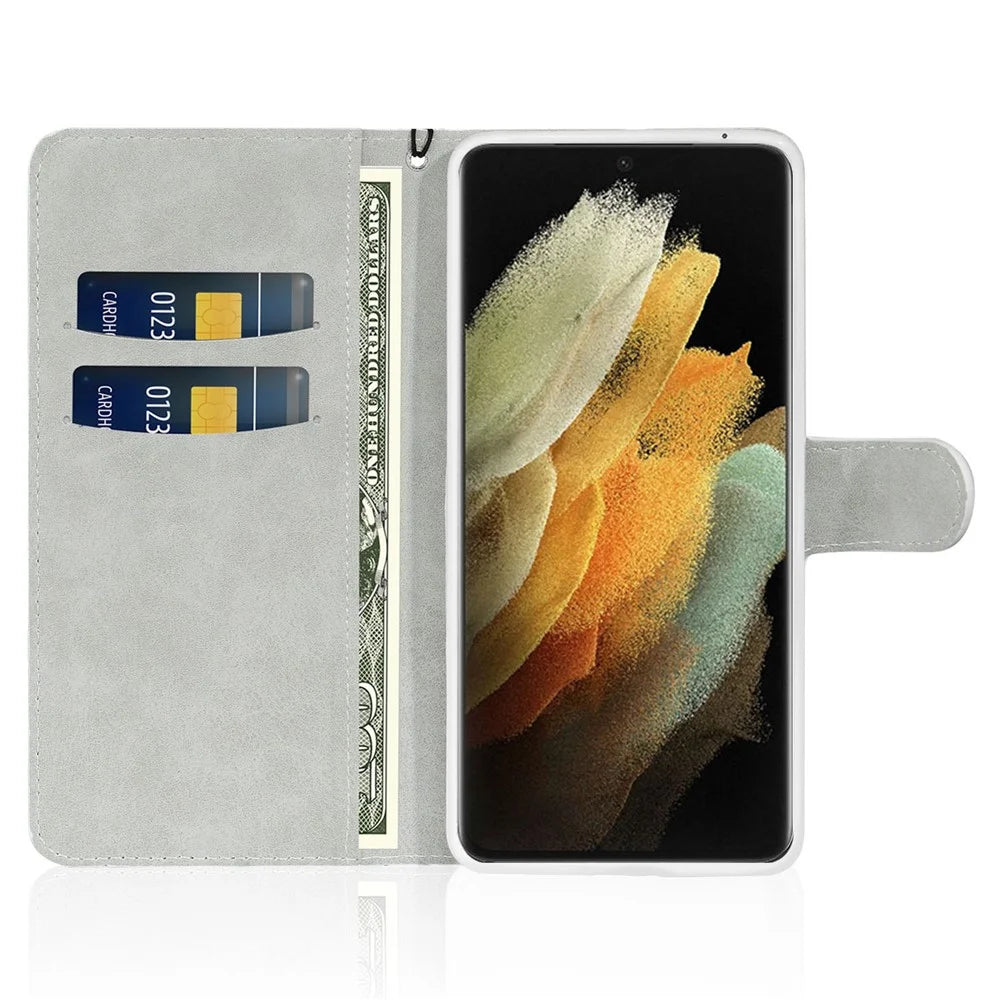 Fashionable Glittery Powder Wallet Phone Cover Leather Phone Protective Phone Case with Stand for Samsung Galaxy S22 Ultra 5G - Silver - 4