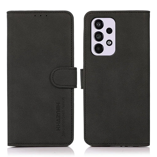 KHAZNEH Textured PU Leather Phone Wallet Flip Cover Stand Function Magnetic Protection Folio Case for Samsung Galaxy A33 5G - Black - 1