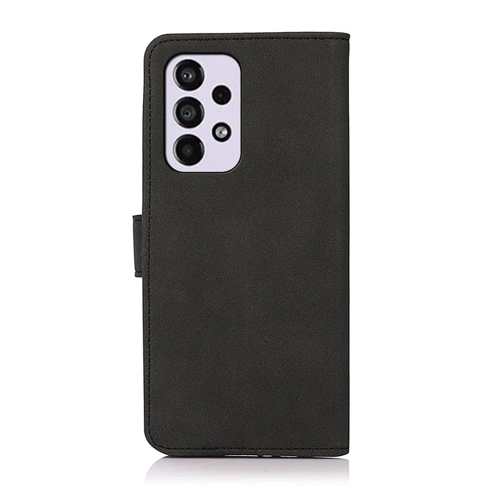 KHAZNEH Textured PU Leather Phone Wallet Flip Cover Stand Function Magnetic Protection Folio Case for Samsung Galaxy A33 5G - Black - 3