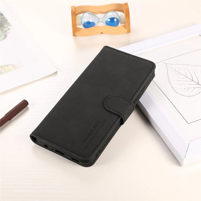 KHAZNEH Textured PU Leather Phone Wallet Flip Cover Stand Function Magnetic Protection Folio Case for Samsung Galaxy A33 5G - Black - 6