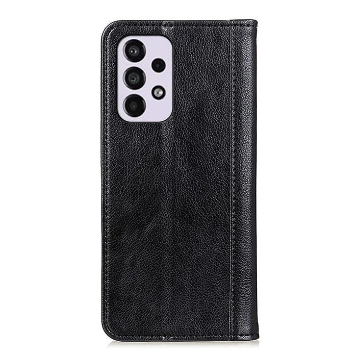 Litchi Texture Split Leather Flip Folio Wallet Phone Case Stand Magnetic Auto Closure Protective Cover for Samsung Galaxy A33 5G - Black - 3