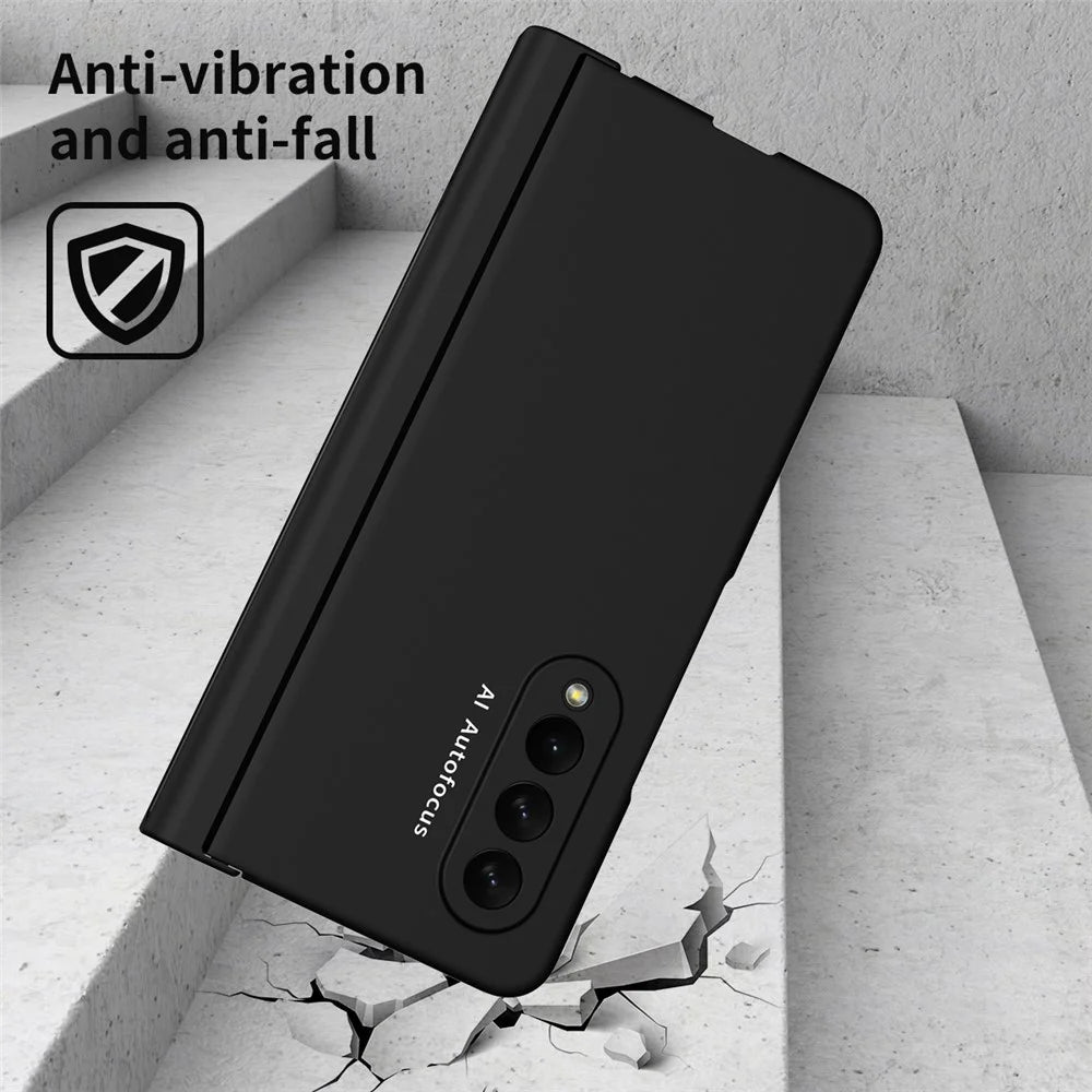 PU Leather Coated PC Hinged Cover Folio Flip Full Protection Phone Case with Pen Holder and Tempered Glass Screen Protector for Samsung Galaxy Z Fold3 5G - Black - 5