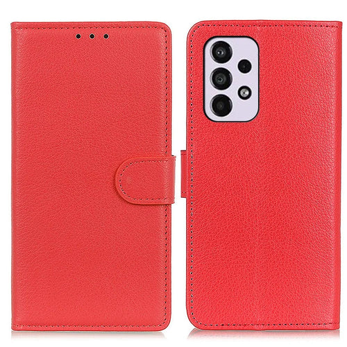 Litchi Texture PU Leather Stand Phone Cover Shockproof TPU Inner Protective Wallet Case for Samsung Galaxy A33 5G - Red - 1