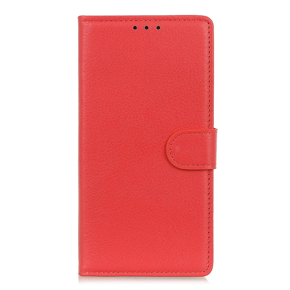 Litchi Texture PU Leather Stand Phone Cover Shockproof TPU Inner Protective Wallet Case for Samsung Galaxy A33 5G - Red - 2