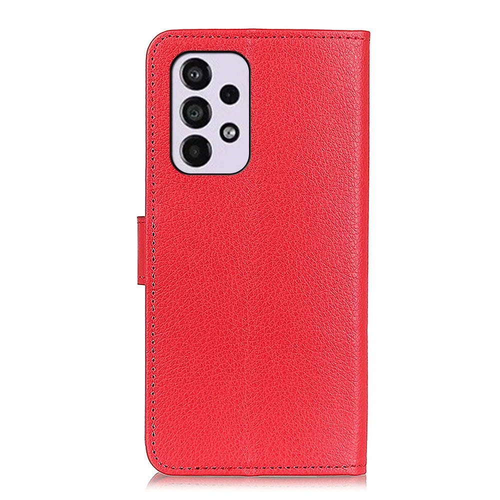 Litchi Texture PU Leather Stand Phone Cover Shockproof TPU Inner Protective Wallet Case for Samsung Galaxy A33 5G - Red - 3