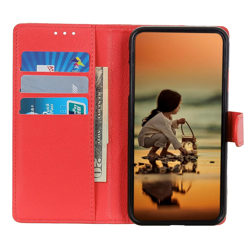 Litchi Texture PU Leather Stand Phone Cover Shockproof TPU Inner Protective Wallet Case for Samsung Galaxy A33 5G - Red - 4