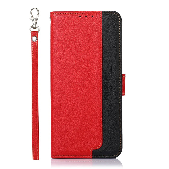 KHAZNEH RFID Blocking Litchi Texture PU Leather Cover with Strap Stand Wallet Drop-proof Cover for Samsung Galaxy A33 5G - Red - 2