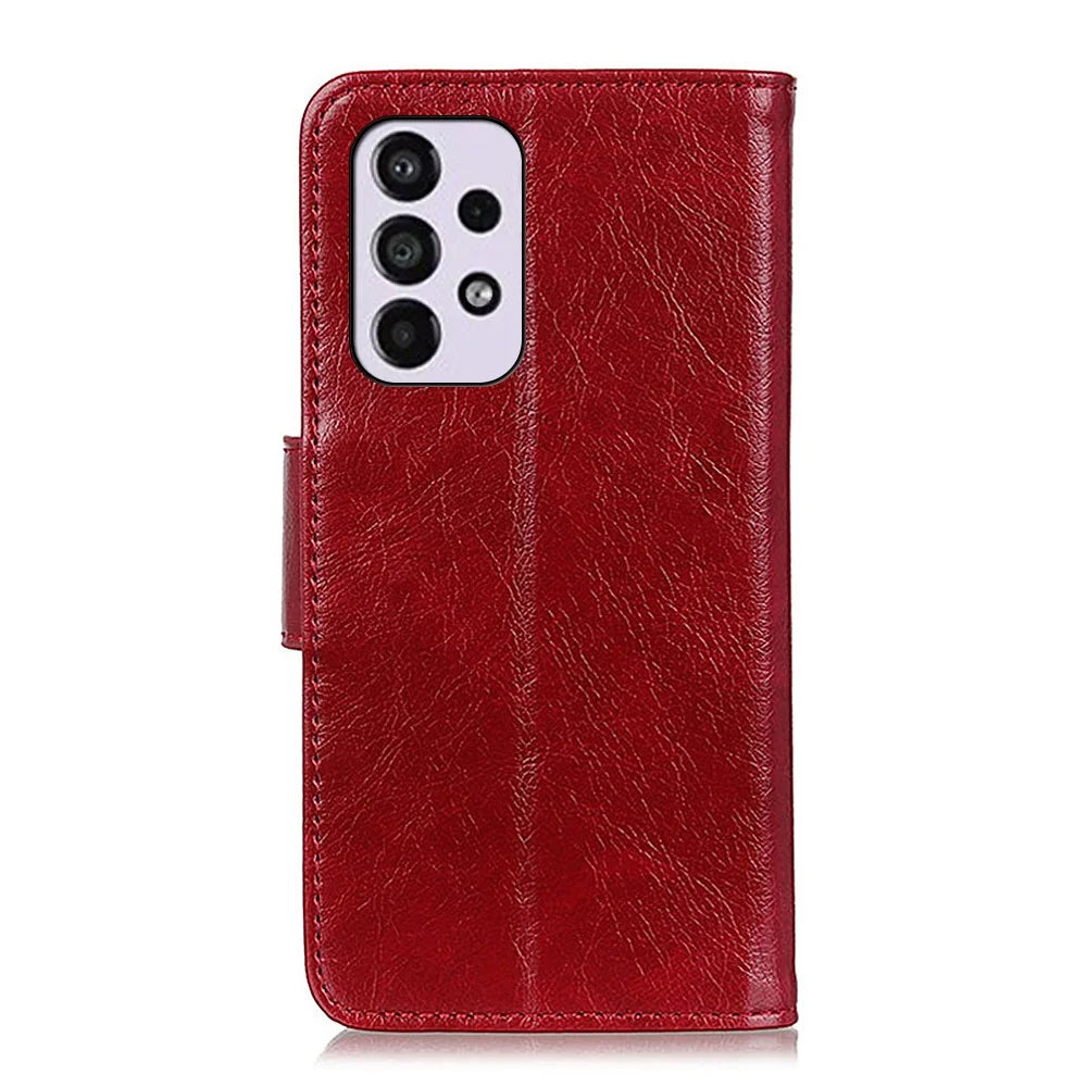 Overall Protection Nappa Texture Split Leather Cover + TPU Phone Case with Stand Wallet for Samsung Galaxy A33 5G - Red - 3