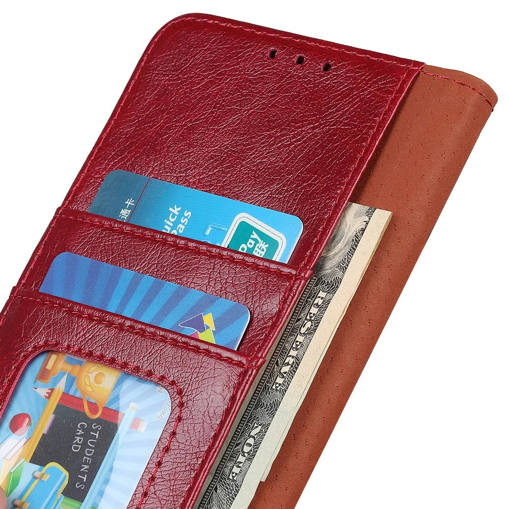 Overall Protection Nappa Texture Split Leather Cover + TPU Phone Case with Stand Wallet for Samsung Galaxy A33 5G - Red - 6