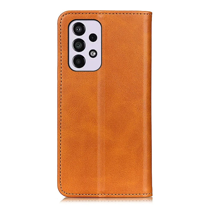 Split Leather Stand Wallet Case Auto Magnetic Closed Flip Folio Cover Phone Guard for Samsung Galaxy A33 5G - Brown - 3