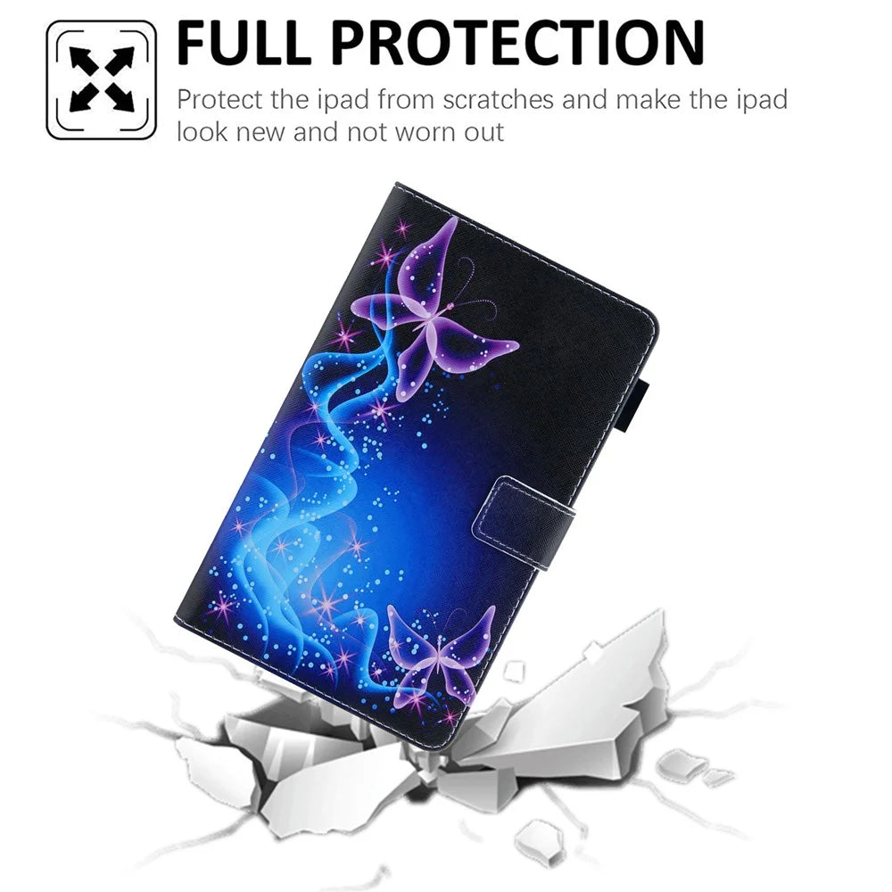 Pattern Printing Card Slots PU Leather Tablet Case for Samsung Galaxy Tab A8 10.5 (2021) SM-X200 X205 / A8 10.5 (2022) - Purple Butterflies - 7