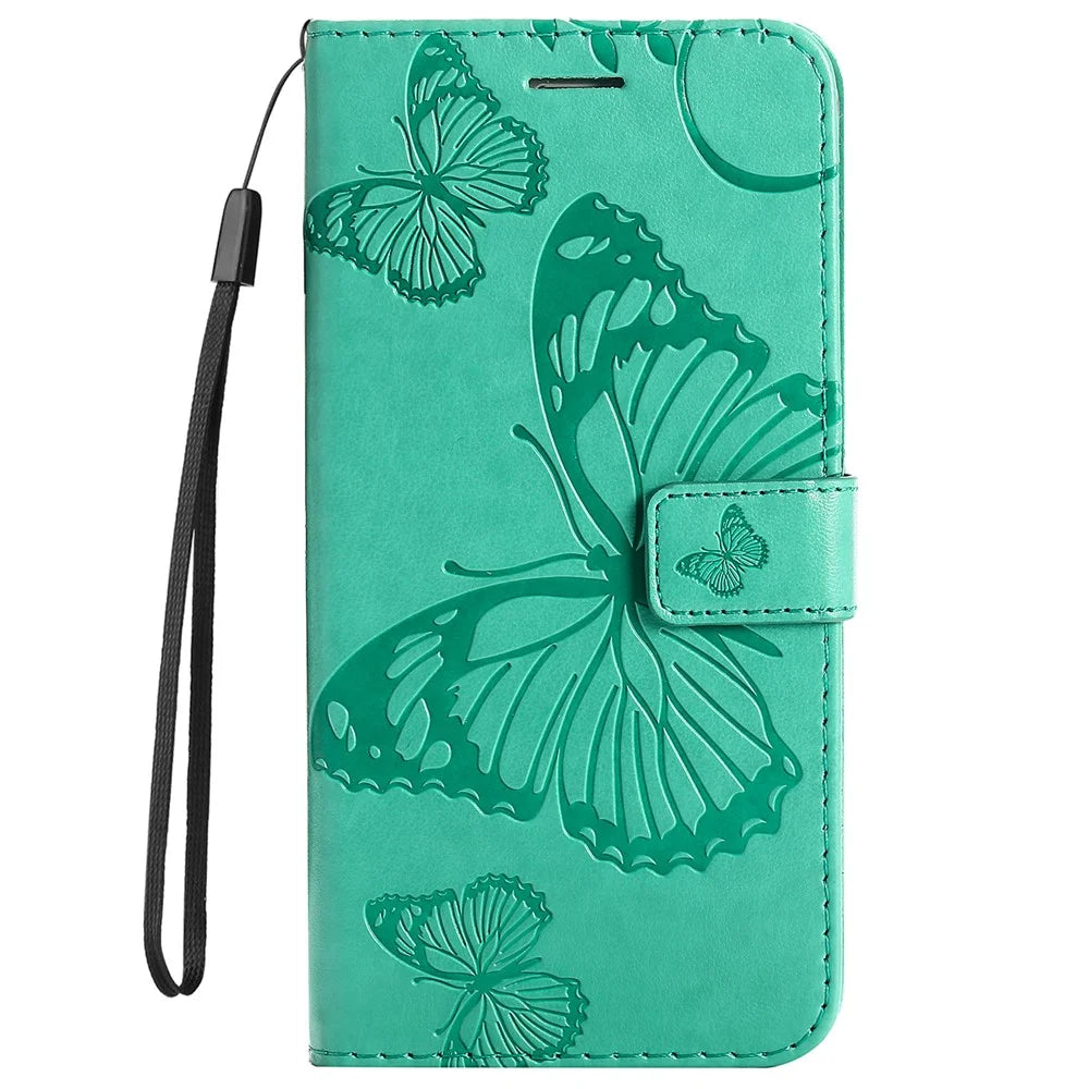 For Samsung Galaxy S22 5G Wallet Case Floral Butterfly Imprinted Leather Phone Cover Stand - Green - 2