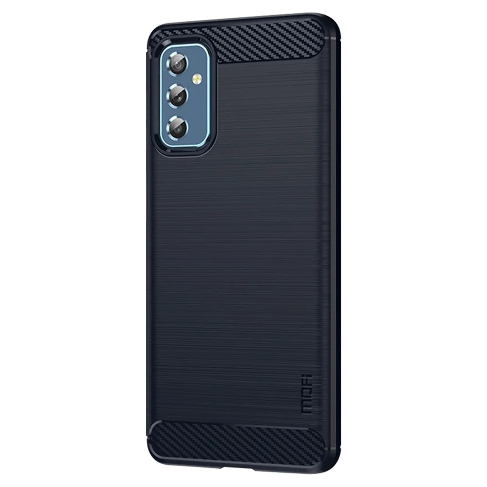 MOFI Brushed Carbon Fiber Design Case Shockproof Anti-drop Soft TPU Cover Shell for Samsung Galaxy M52 5G - Blue - 2