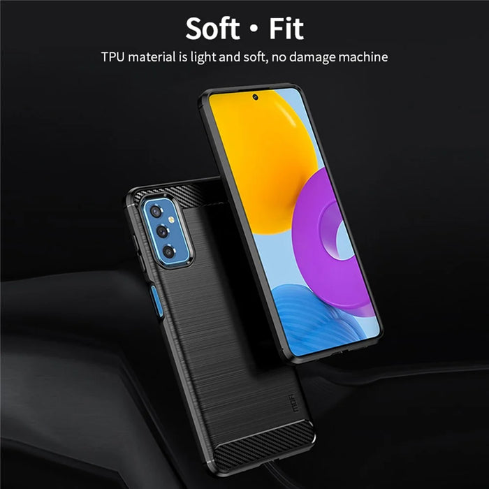 MOFI Brushed Carbon Fiber Design Case Shockproof Anti-drop Soft TPU Cover Shell for Samsung Galaxy M52 5G - Blue - 5