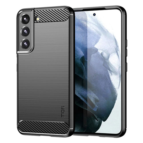 MOFI Brushed Carbon Fiber Design Case Scratch-resistant Soft TPU Cover Shell for Samsung Galaxy S22 5G - Black - 1