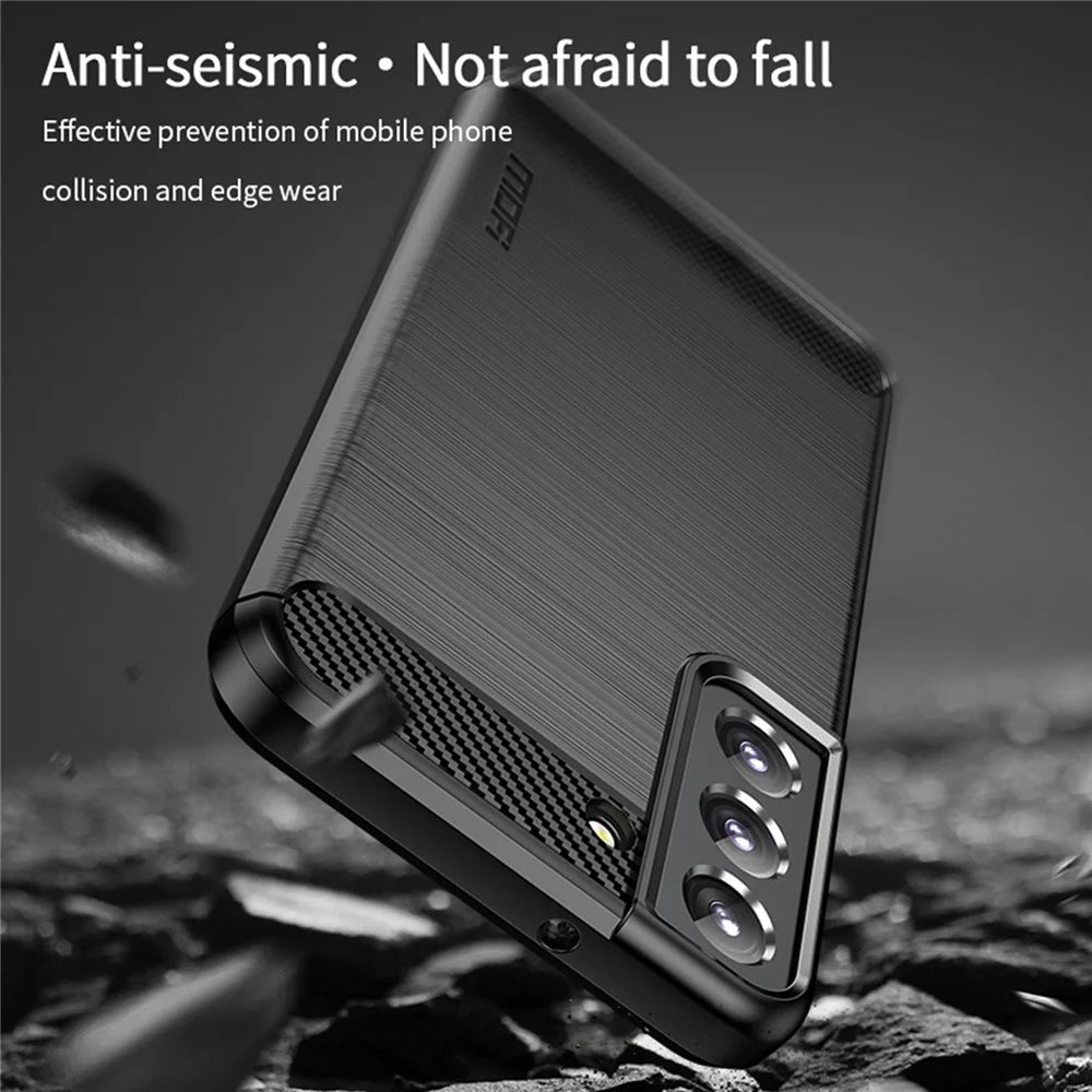 MOFI Brushed Carbon Fiber Design Case Scratch-resistant Soft TPU Cover Shell for Samsung Galaxy S22 5G - Black - 5