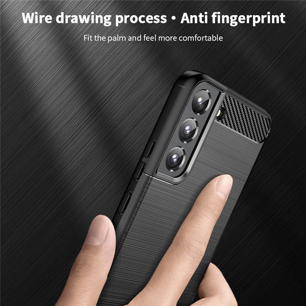 MOFI Brushed Carbon Fiber Design Case Scratch-resistant Soft TPU Cover Shell for Samsung Galaxy S22 5G - Black - 7