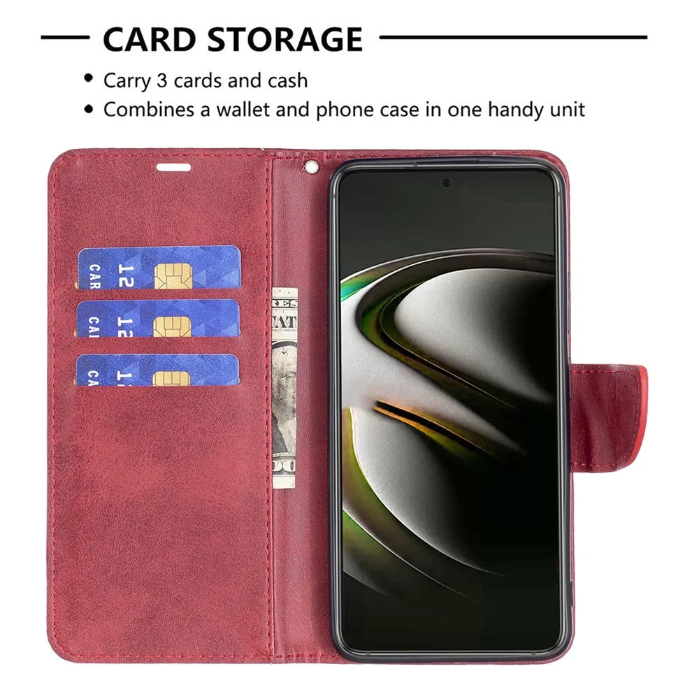 PU Leather Wallet Stand Anti-fall Smartphone Protection Case with Wrist Strap for Samsung Galaxy S22 5G - Red - 3