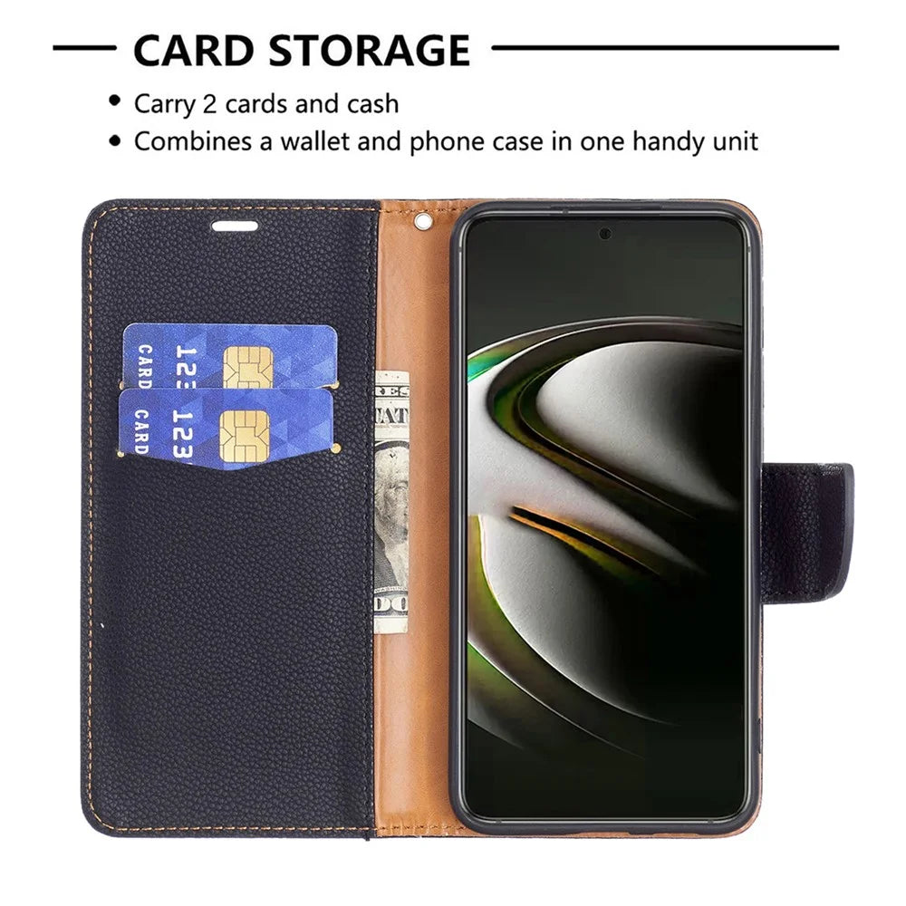 Litchi Texture PU Leather Wallet Stand Anti-drop Phone Protection Case with Handy Strap for Samsung Galaxy S22 5G - Black - 3