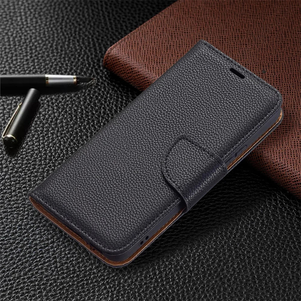 Litchi Texture PU Leather Wallet Stand Anti-drop Phone Protection Case with Handy Strap for Samsung Galaxy S22 5G - Black - 7
