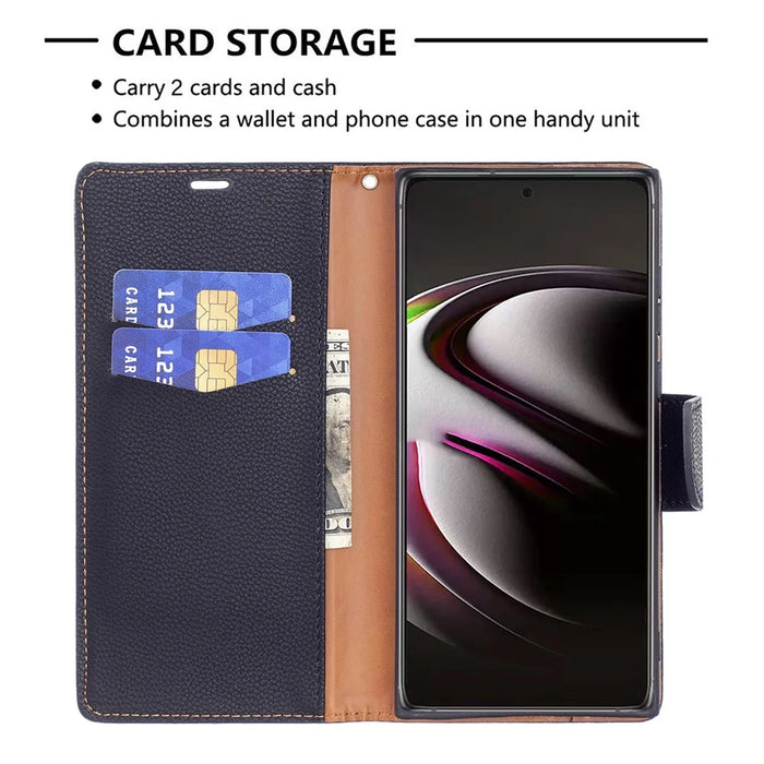Litchi Texture Solid Color PU Leather Wallet Stand Case Protective Phone Shell with Wrist Strap for Samsung Galaxy S22 Ultra 5G - Black - 3