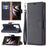 Litchi Texture Solid Color PU Leather Wallet Stand Case Protective Phone Shell with Wrist Strap for Samsung Galaxy S22 Ultra 5G - Black - 6