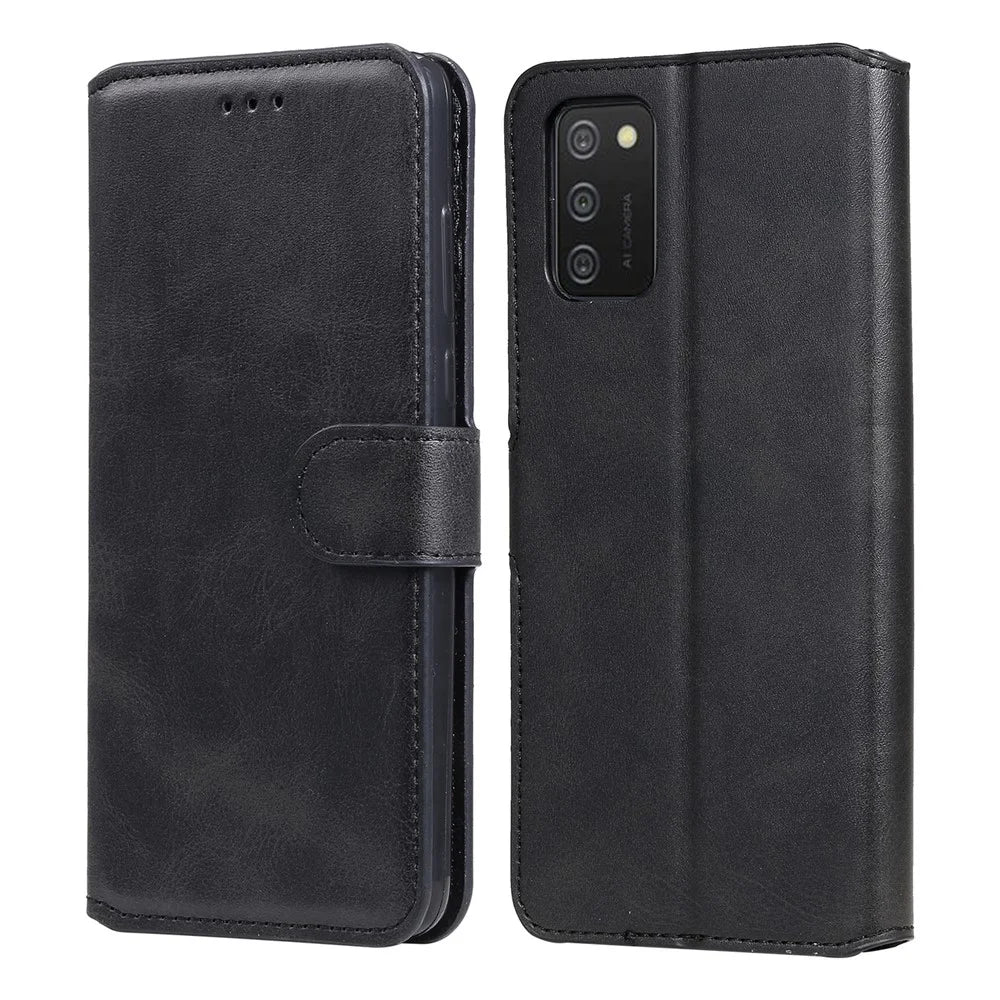 PU Leather Wallet Stand Folio Flip Protective Phone Cover for Samsung Galaxy A03s (164.2mm) - Black - 1