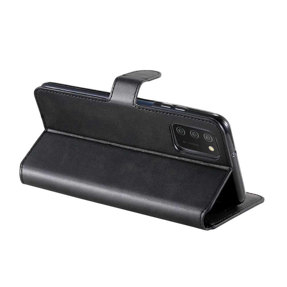 PU Leather Wallet Stand Folio Flip Protective Phone Cover for Samsung Galaxy A03s (164.2mm) - Black - 6