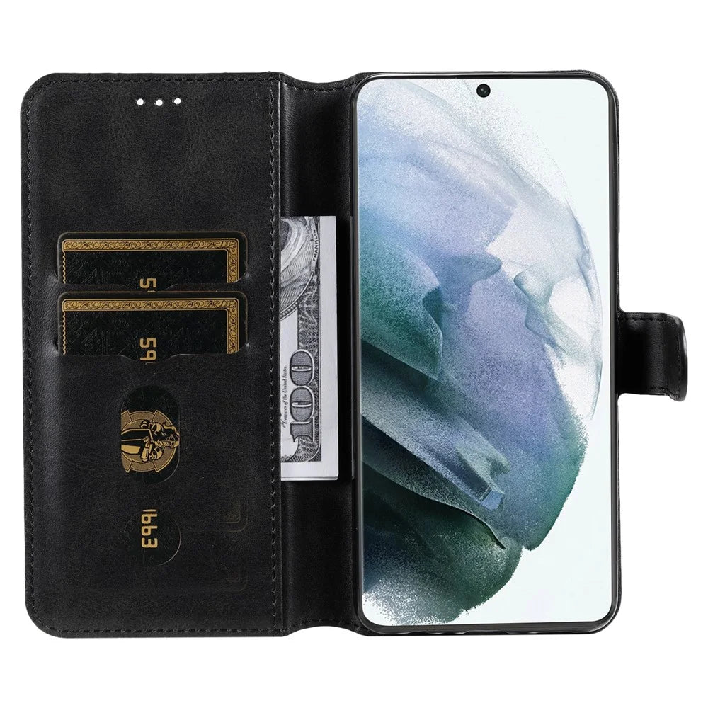 Wallet Stand PU Leather + TPU Full Protection Magnetic Clasp Phone Cover Case for Samsung Galaxy S22 Ultra 5G - Black - 4