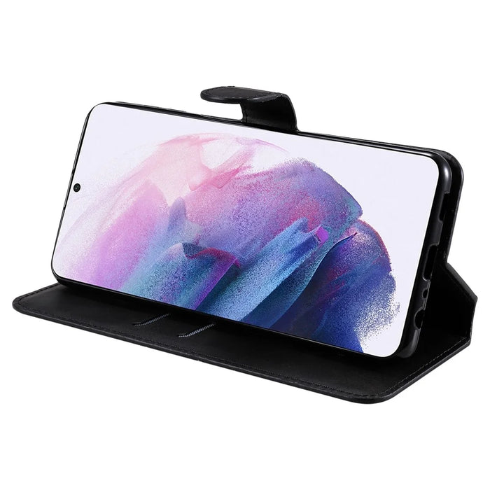 All-inclusive Protection Wallet Stand PU Leather Phone Cover Shell for Samsung Galaxy S22+ 5G - Black - 5