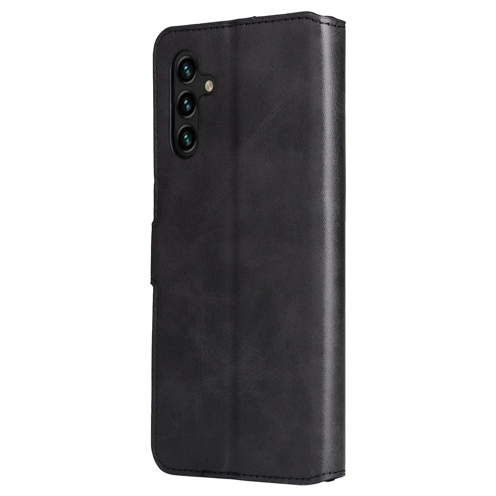 Classic Stand Flip Cover PU Leather Magnetic Closure Anti-Scratch Wallet Phone Case for Samsung Galaxy A13 5G / A04s 4G (164.7mm) - Black - 3