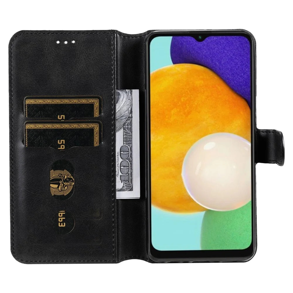 Classic Stand Flip Cover PU Leather Magnetic Closure Anti-Scratch Wallet Phone Case for Samsung Galaxy A13 5G / A04s 4G (164.7mm) - Black - 4