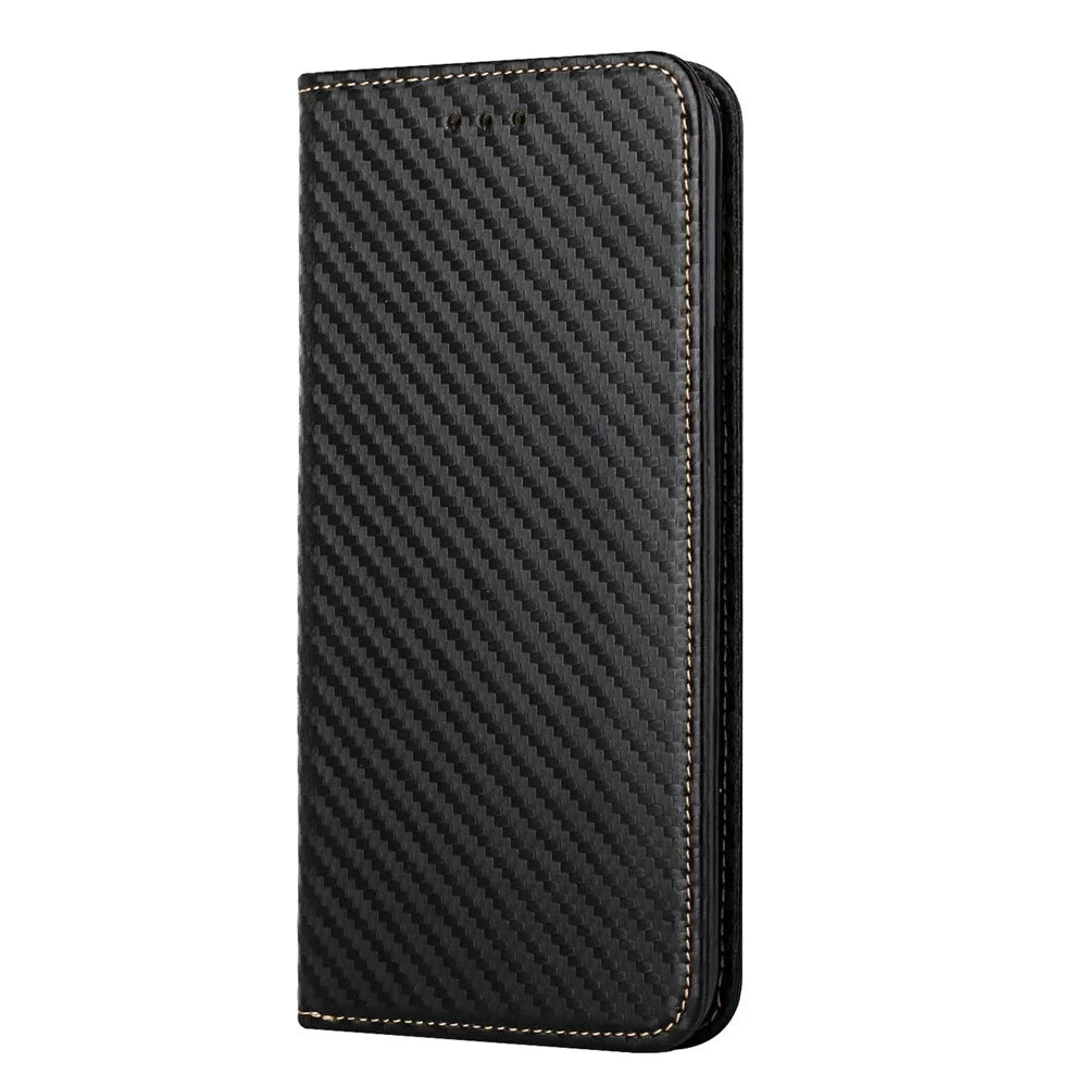 PU Leather + TPU Case Carbon Fiber Texture Magnetic Auto Closing Wallet Stand Phone Shell for Samsung Galaxy A71 4G SM-A715 - Black - 2
