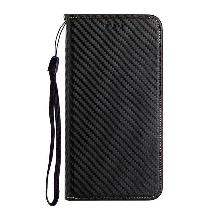 Carbon Fiber Texture Foldable Stand Shockproof Leather Wallet Case with Auto Closure Magnet for Samsung Galaxy S21 Ultra 5G - Black - 2