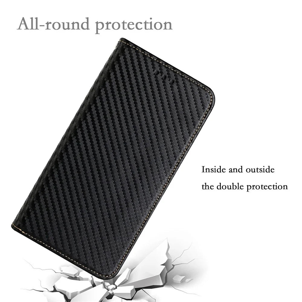 PU Leather Phone Case Carbon Fiber Texture Stand Wallet Shell for Samsung Galaxy A03s (166.5mm) - Black - 7
