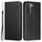 For Samsung Galaxy S22 5G Carbon Fiber Texture Stand Wallet Design Auto-absorbed Leather Case Cover with Hand Strap - Black - 1