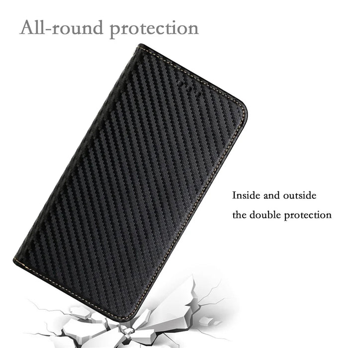 For Samsung Galaxy S22 5G Carbon Fiber Texture Stand Wallet Design Auto-absorbed Leather Case Cover with Hand Strap - Black - 7