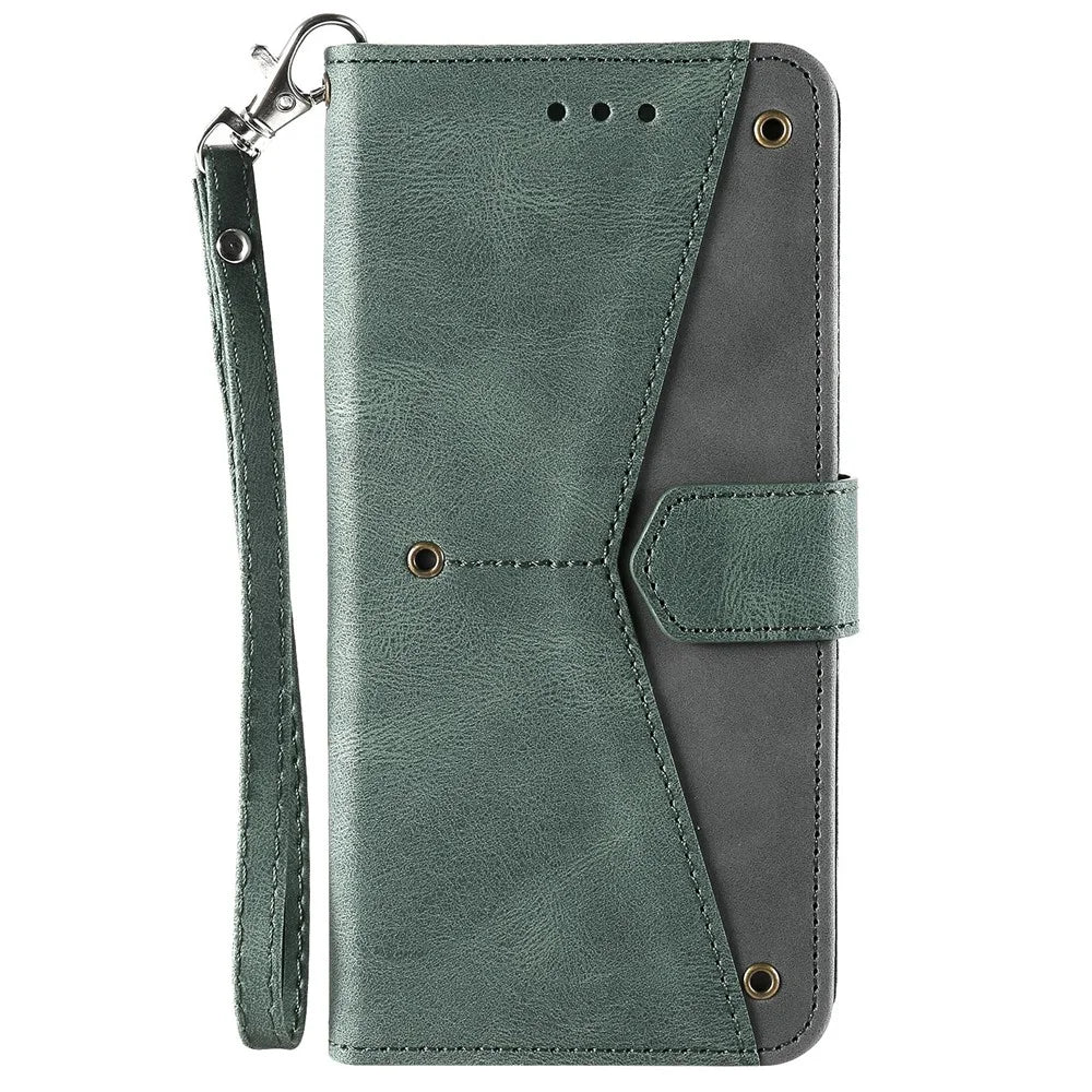 All-round Protection Cover Skin-touch Splicing PU Leather and TPU Drop-proof Phone Case with Stand and Wallet for Samsung Galaxy S22+ 5G - Green - 2
