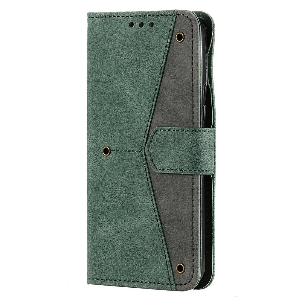 All-round Protection Cover Skin-touch Splicing PU Leather and TPU Drop-proof Phone Case with Stand and Wallet for Samsung Galaxy S22+ 5G - Green - 3