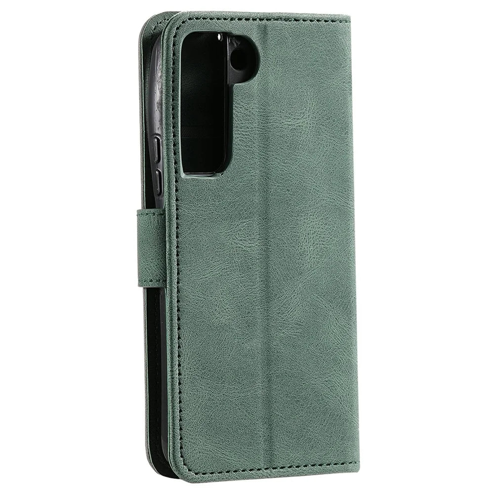 All-round Protection Cover Skin-touch Splicing PU Leather and TPU Drop-proof Phone Case with Stand and Wallet for Samsung Galaxy S22+ 5G - Green - 4