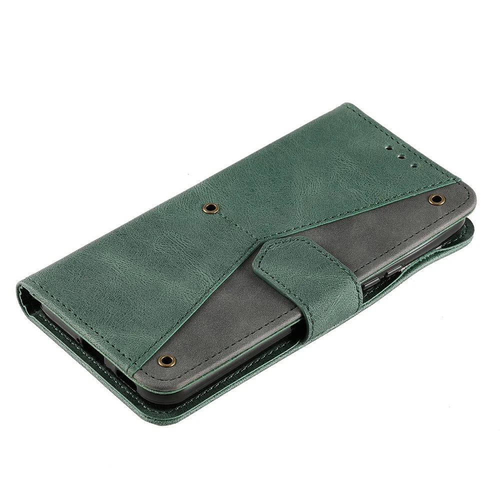 All-round Protection Cover Skin-touch Splicing PU Leather and TPU Drop-proof Phone Case with Stand and Wallet for Samsung Galaxy S22+ 5G - Green - 7
