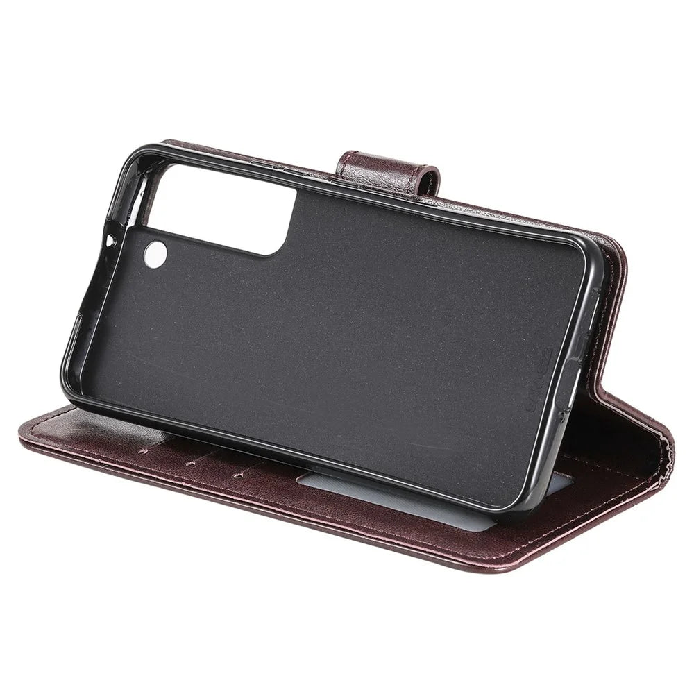 For Samsung Galaxy S22 5G Imprinting Mandala Flower Pattern Folio Flip Phone Cover PU Leather Wallet Stand Case - Brown - 5