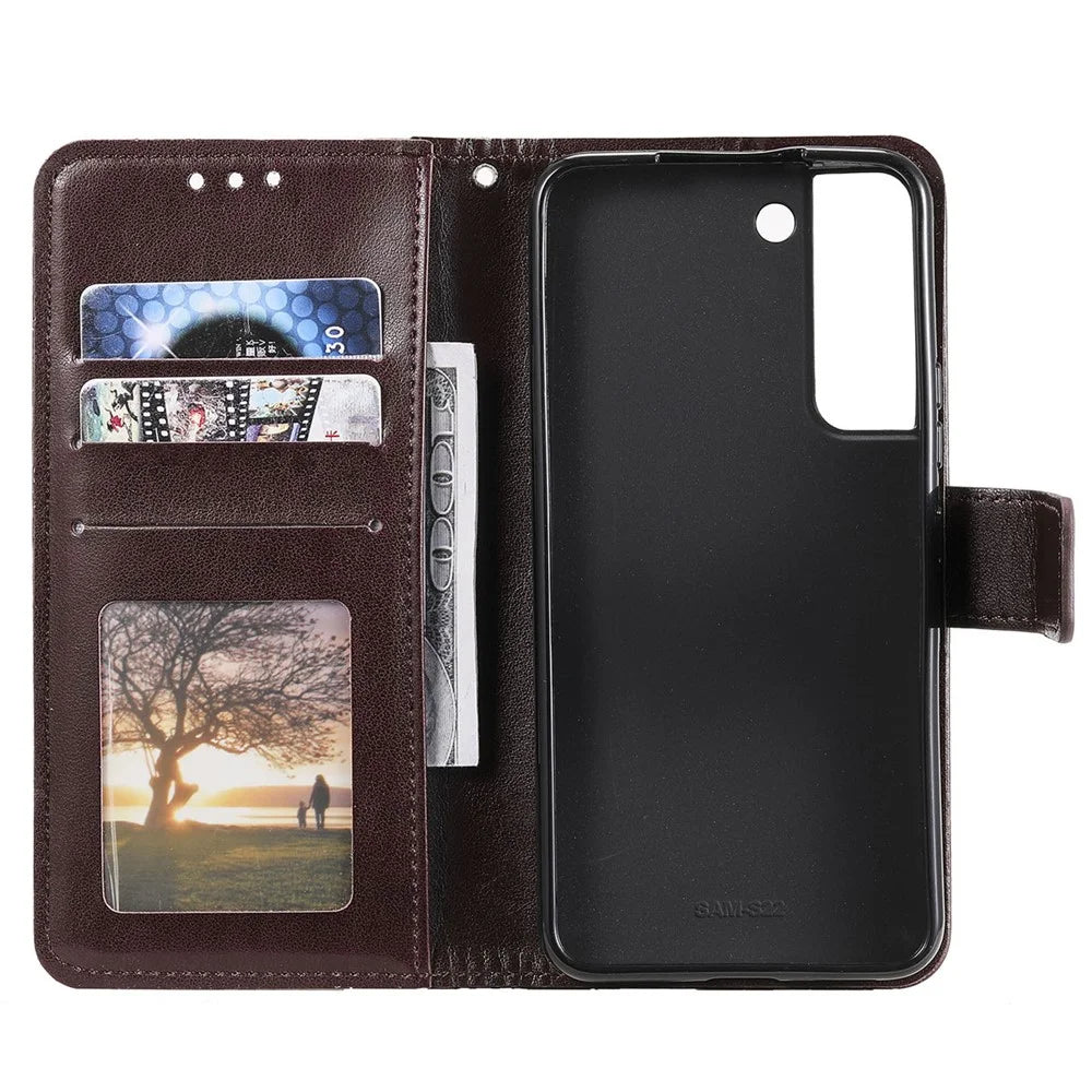 For Samsung Galaxy S22 5G Imprinting Mandala Flower Pattern Folio Flip Phone Cover PU Leather Wallet Stand Case - Brown - 6
