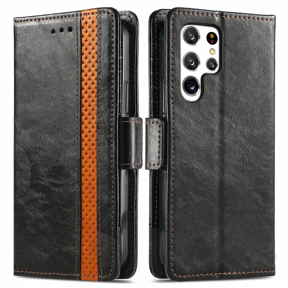 For Samsung Galaxy S22 Ultra 5G Phone Cases CASENEO PU Leather Cover Stand with RFID Blocking Wallet - Black - 1